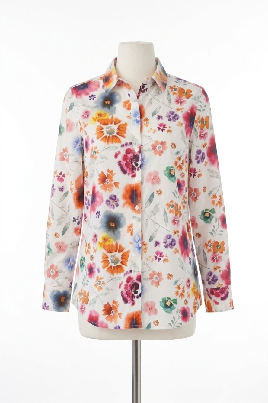 NEW FDJ patrice printed classic floral long sleeve shirt in white multi